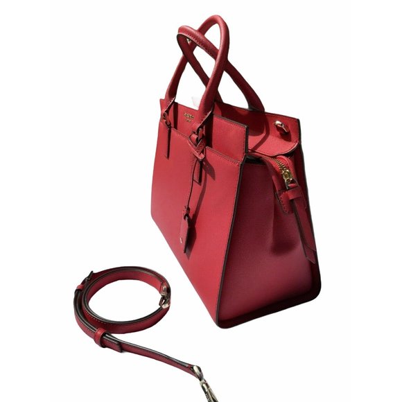 New NWT Kate Spade Red Leather Handbag Cameron Chili w/ Strap 13x10" - Picture 11 of 12
